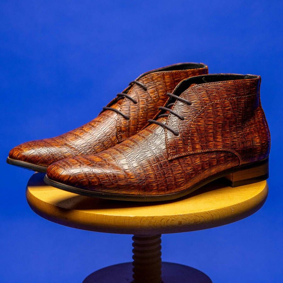 Lureaux Brown Reptile High Kleurrijke Schoenen Voor Heren Veterschoenen Met Print