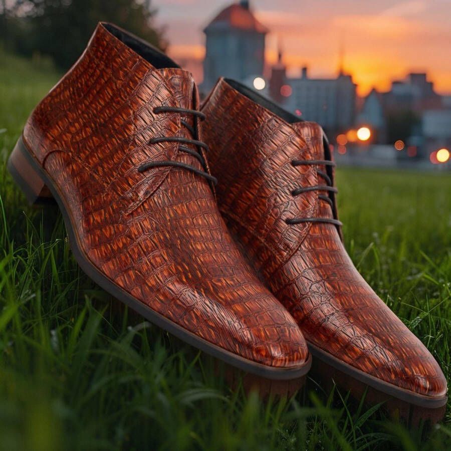 Lureaux Brown Reptile High Kleurrijke Schoenen Voor Heren Veterschoenen Met Print
