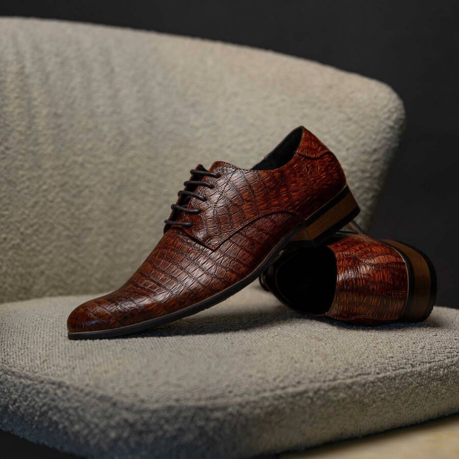 Lureaux Brown Reptile Kleurrijke Schoenen Voor Heren Veterschoenen Met Print