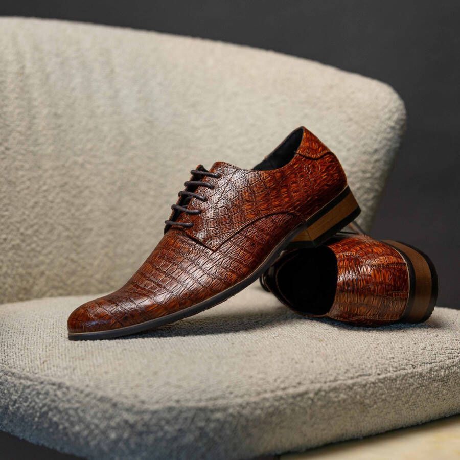 Lureaux Brown Reptile Kleurrijke Schoenen Voor Heren Veterschoenen Met Print