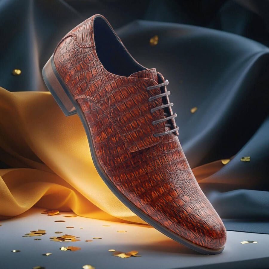 Lureaux Brown Reptile Kleurrijke Schoenen Voor Heren Veterschoenen Met Print