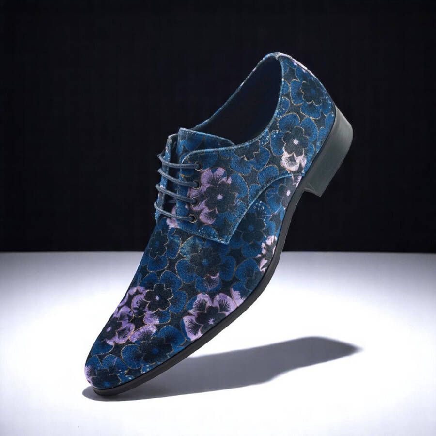 Lureaux Mystic Blueberry Blossom Kleurrijke Schoenen Voor Heren Veterschoenen Met Print