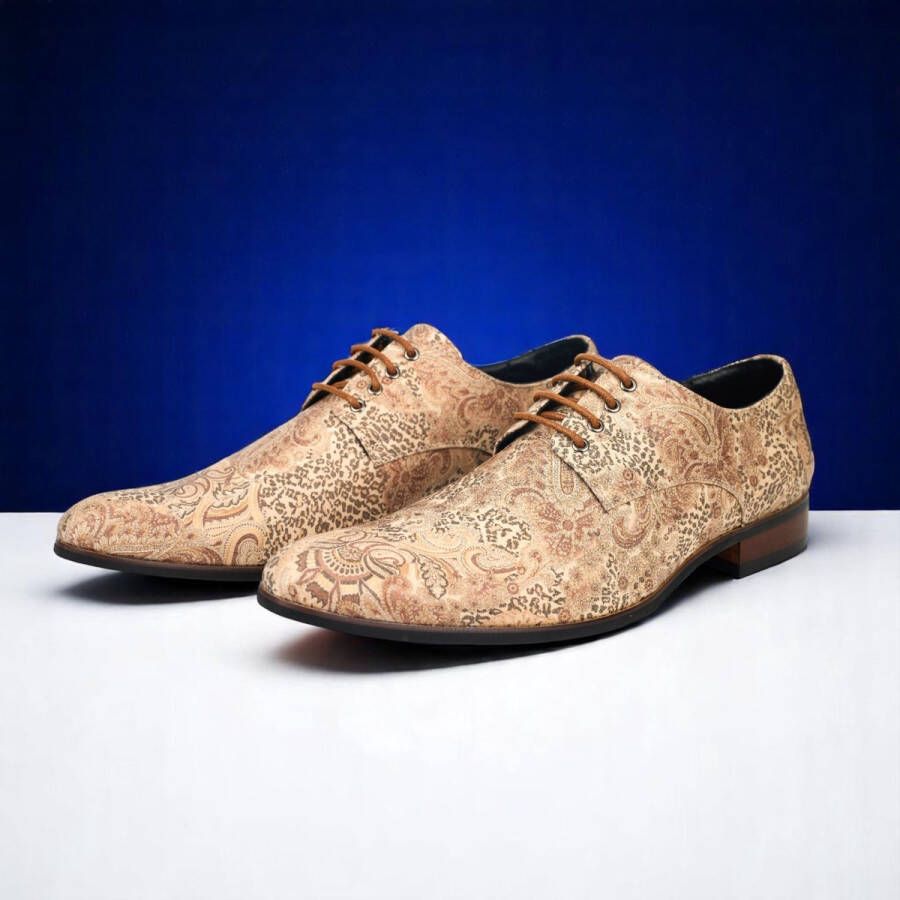 Lureaux Sand Paisley Panther Kleurrijke Schoenen Voor Heren Veterschoenen Met Print