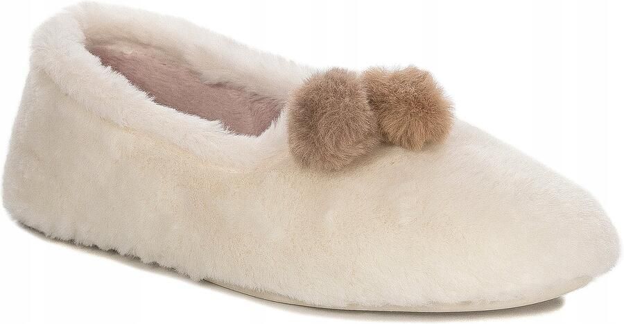 Macarena Dames Pantoffels ANAIS208 Crudo Wit met Pompon