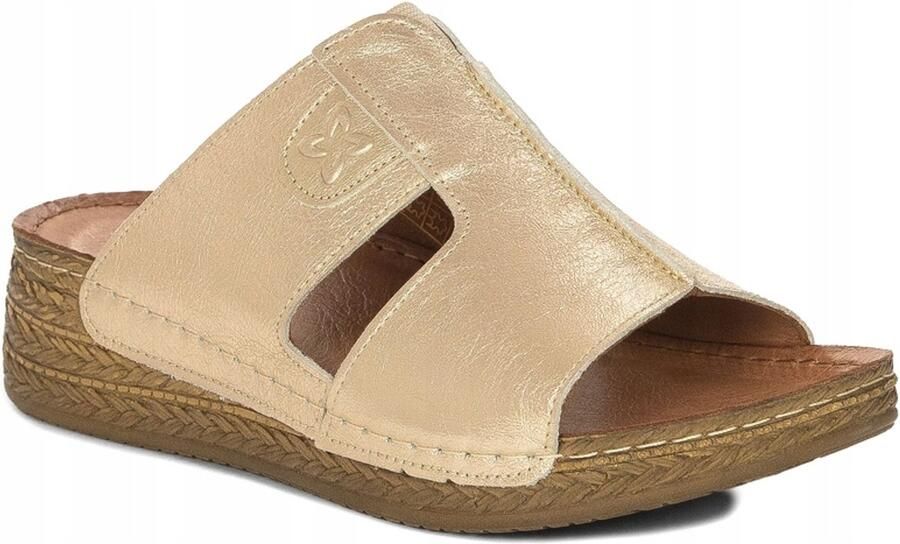 Maciejka Dames Klompjes Leer Goud Elegante Zomer Schoenen