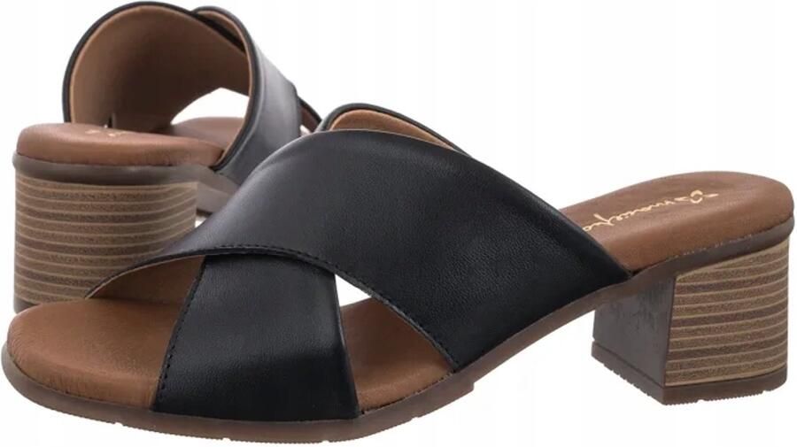 Maciejka Dames Leren Slippers Zwart E7390-01 00