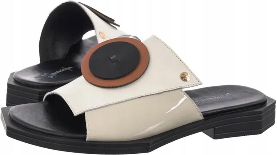 Maciejka Dames Slippers Leer Beige Zwart