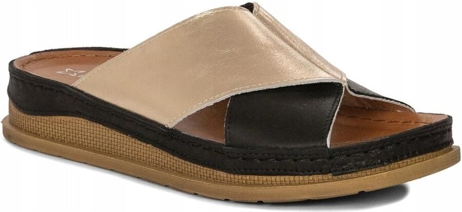 Maciejka Dames Slippers Leer Zwart Goud