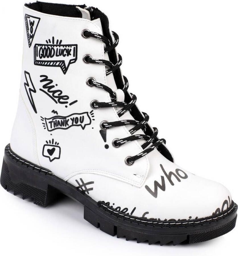 Mana’Olana Mana'Olana Enkellaarzen Nice boots wit met tekstmotief