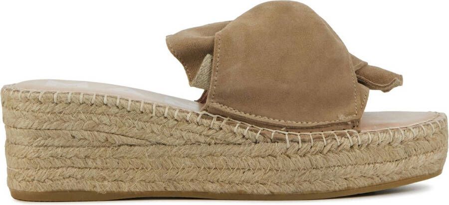 Manebi Espadrilles Dames Damesschoenen Leer Sleehak Hoogte K10WK Taupe