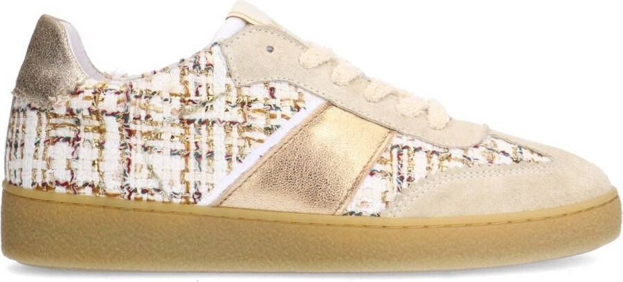 Manfield Dames Beige bouclé sneakers met gouden details