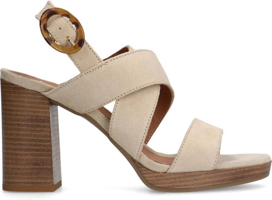 Manfield Dames Beige canvas pumps met gesp