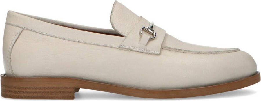 Manfield Dames Beige leren loafers met goudkleurig detail