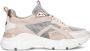 Manfield Dames Beige leren sneakers met details van suède - Thumbnail 1