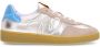 Manfield Dames Beige leren sneakers met goudkleurige & blauwe details - Thumbnail 1