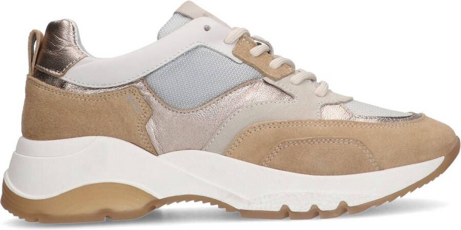 Manfield Dames Beige leren sneakers met suède details