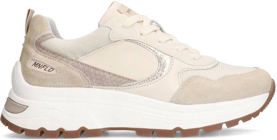 Manfield Dames Beige leren sneakers met suède details
