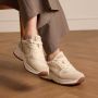Manfield Dames Beige leren sneakers met suède details - Thumbnail 1