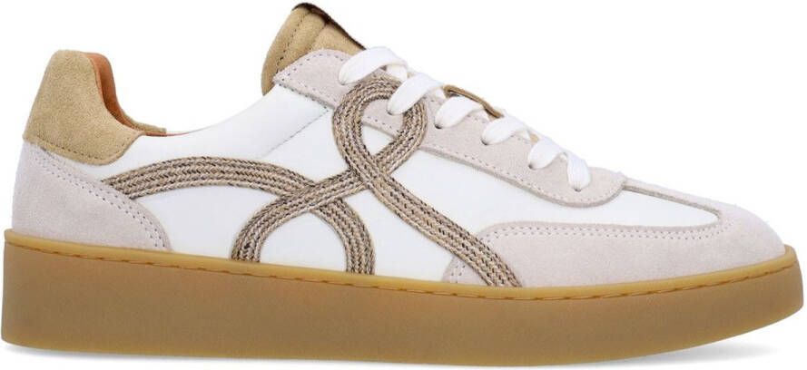 Manfield Dames Beige leren sneakers met suède details