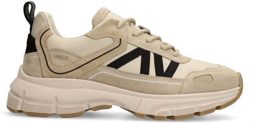 Manfield Dames Beige leren sneakers met suède details