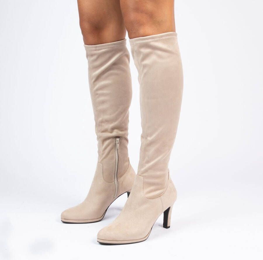 Manfield Dames Beige stretch laarzen met hak