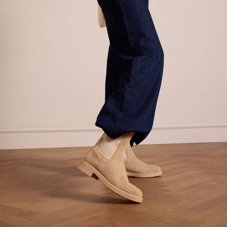 Manfield Dames Beige suède chelsea boots