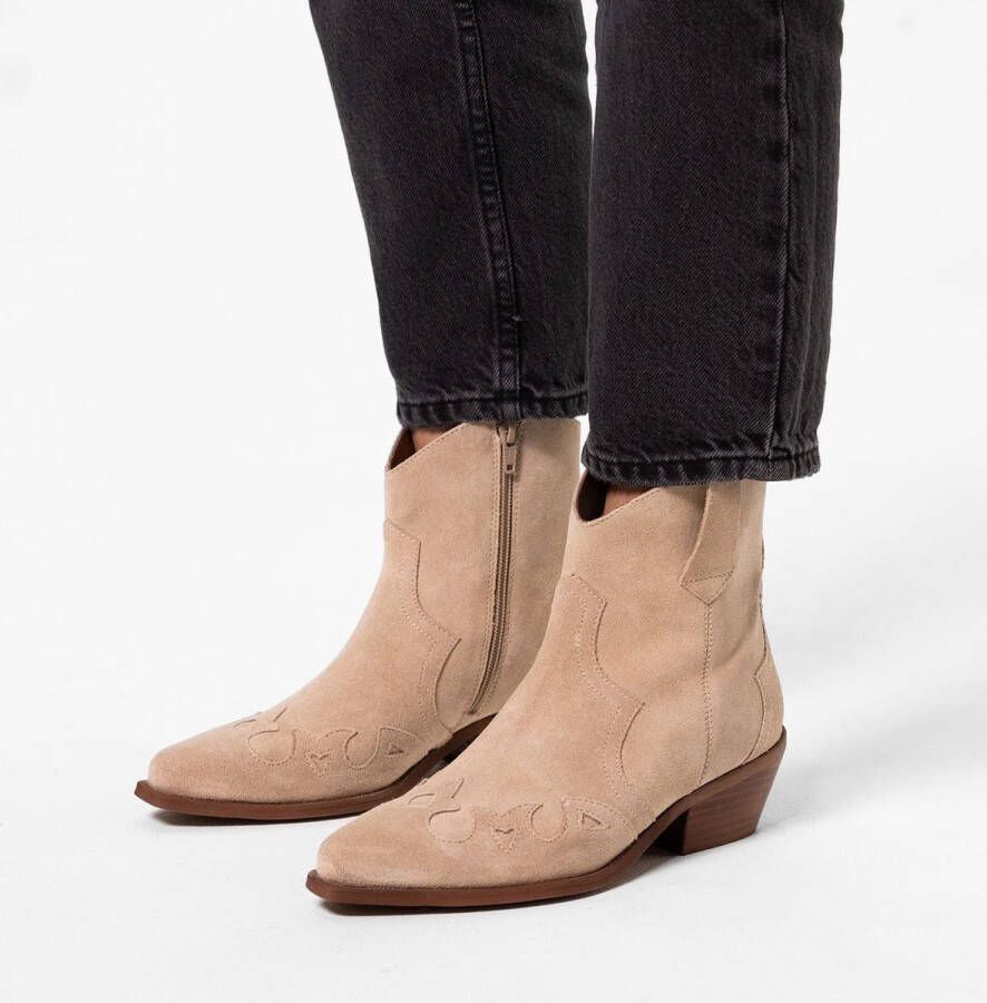 Manfield Dames Beige suède cowboy laarzen