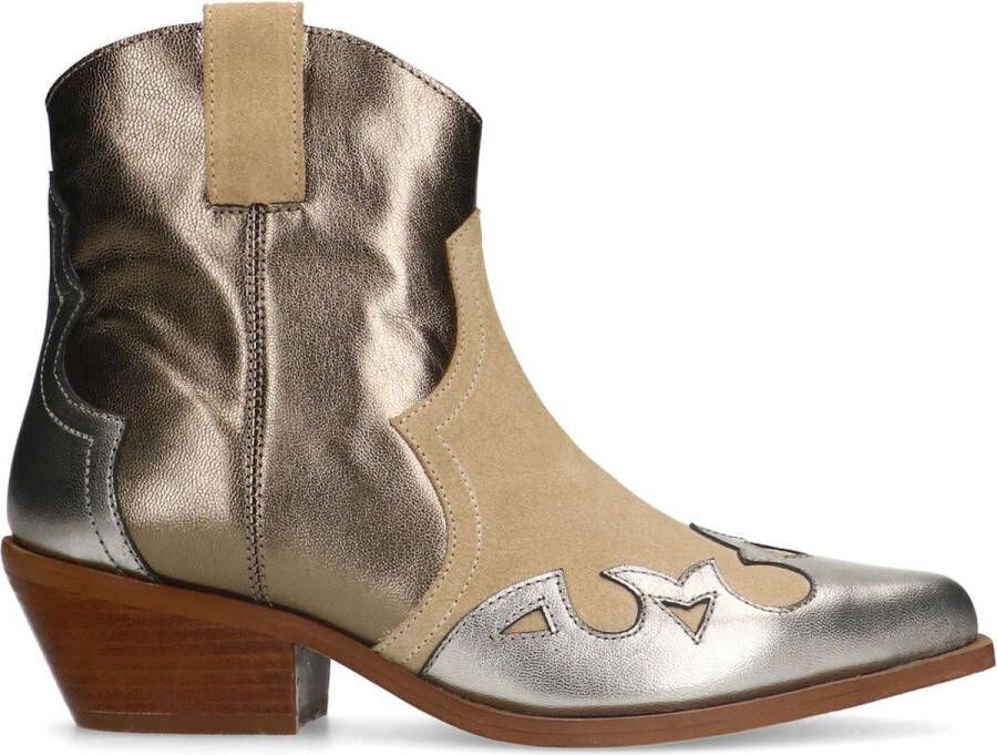 Manfield Dames Beige suède cowboy laarzen met zilveren metallic details - Foto 2