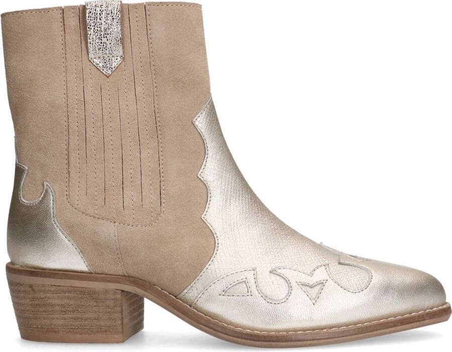Manfield Dames Beige suède cowboy laarzen met zilveren metallic details - Foto 2