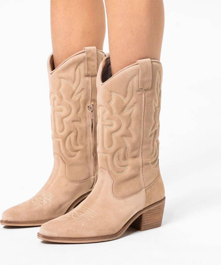 Manfield Dames Beige suède cowboylaarzen