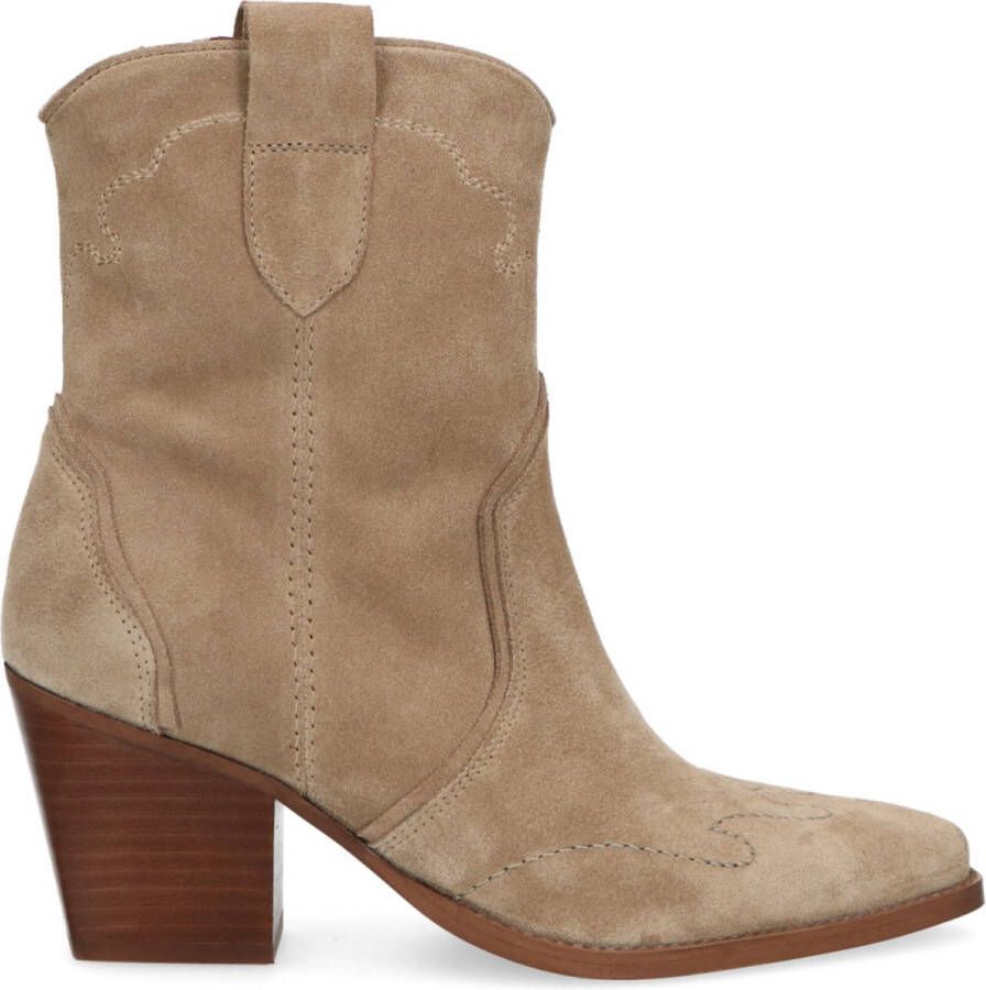 Manfield Dames Beige suède cowboylaarsjes