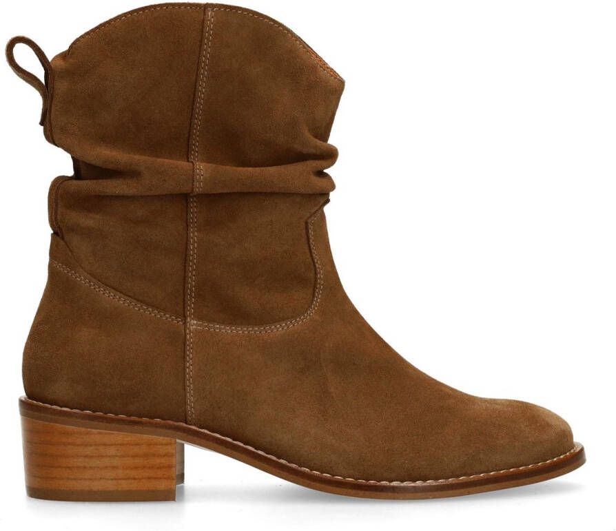 Manfield Dames Beige suède enkellaarsjes