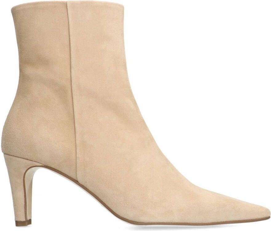 Manfield Dames Beige suède enkellaarsjes met hak
