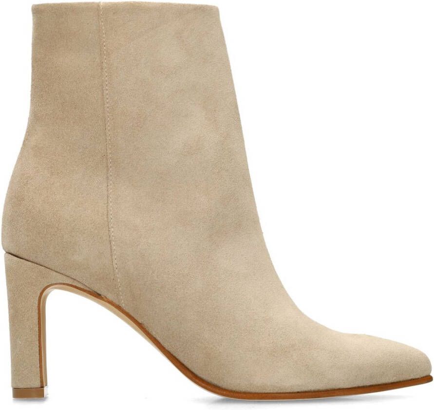 Manfield Dames Beige suède enkellaarsjes met hak