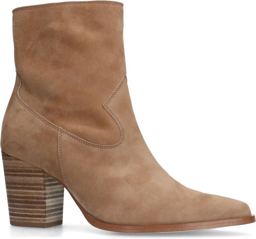Manfield Dames Beige suède laarsjes met blokhak - Foto 2
