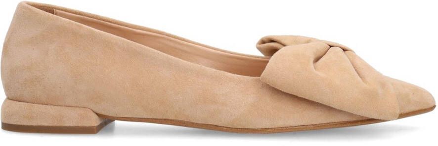 Manfield Dames Beige suède loafers met strik