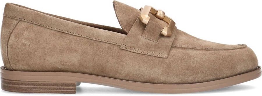 Manfield Dames Beige suède loafers met vierkanten chain - Foto 2