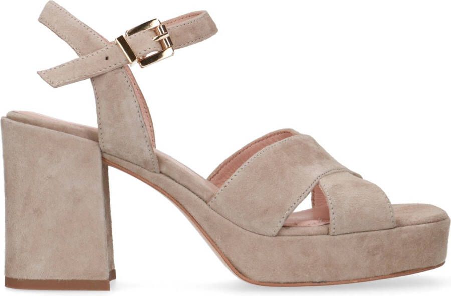 Manfield Dames Beige suède sandalen met hak