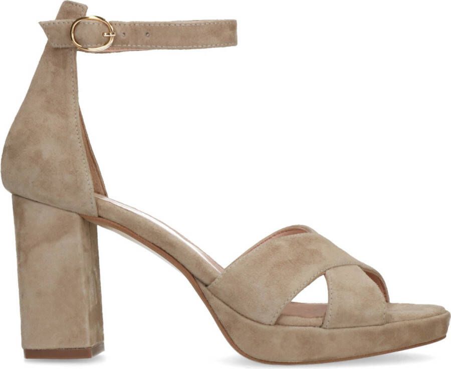 Manfield Dames Beige suède sandalen met hak