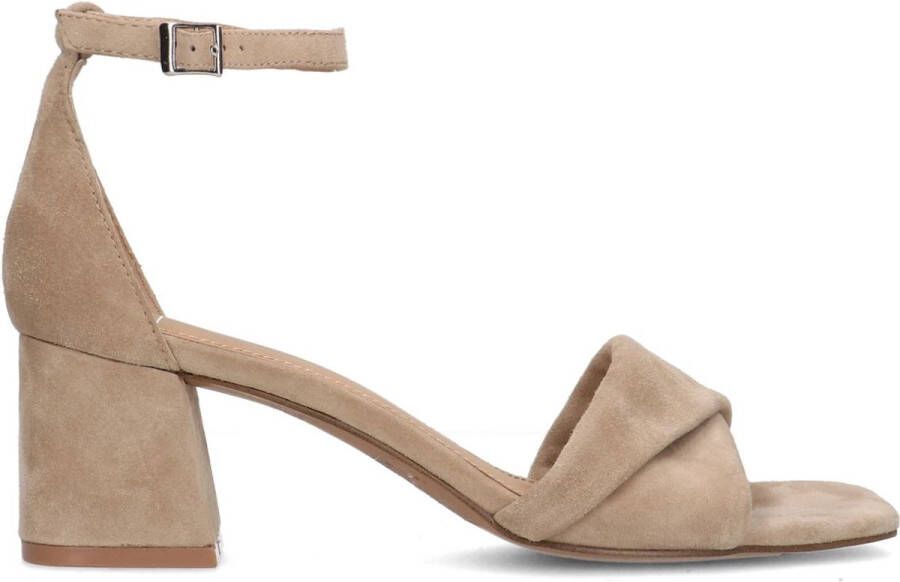 Manfield Dames Beige suède sandalen met hak - Foto 3