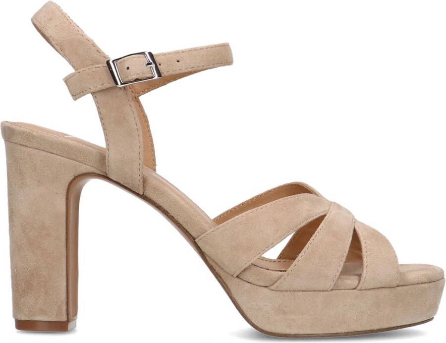 Manfield Dames Beige suède sandalen met hak - Foto 3