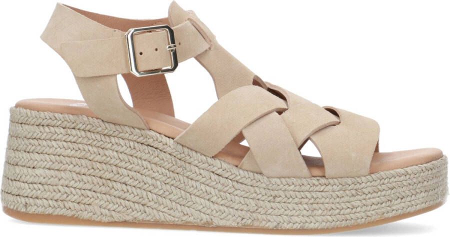 Manfield Dames Beige suède sandalen met sleehak