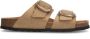 Manfield Dames Beige suède slippers met gesp - Thumbnail 6