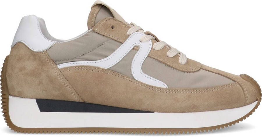 Manfield Dames Beige suède sneakers met leren details