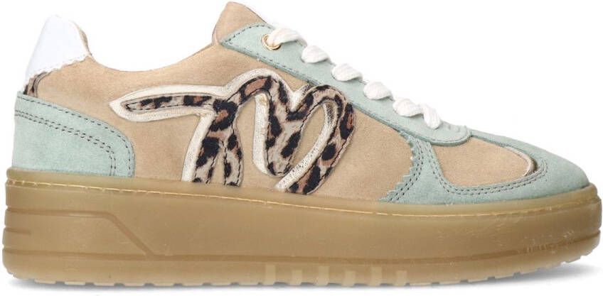 Manfield Dames Beige suède sneakers met mint groene details