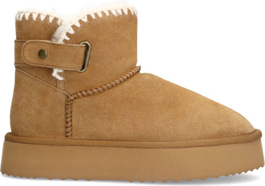 Manfield Dames Beige suède snowboots met wol