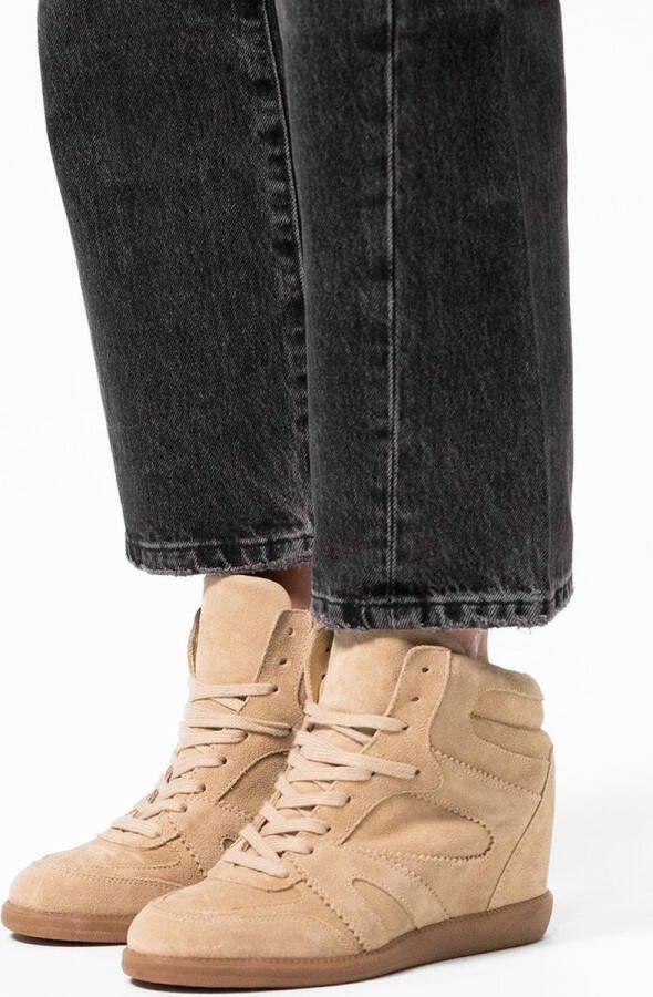 Manfield Dames Beige suède veterlaarsjes