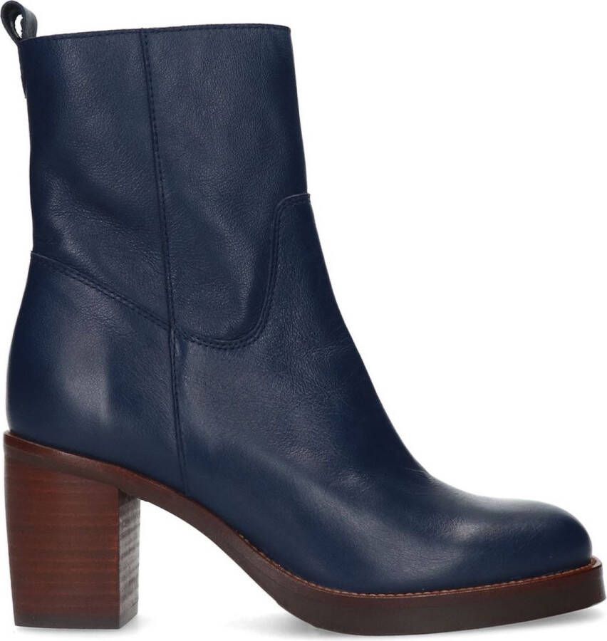 Manfield Dames Blauwe leren enkellaarsjes met hak
