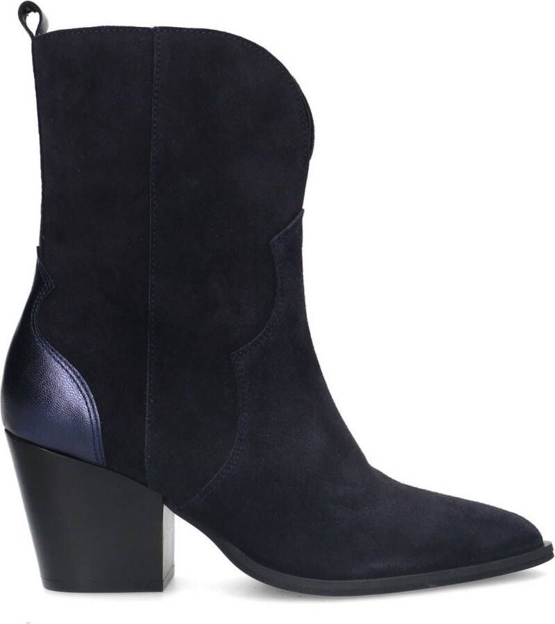 Manfield Dames Blauwe suède cowboy laarzen met metallic details - Foto 2