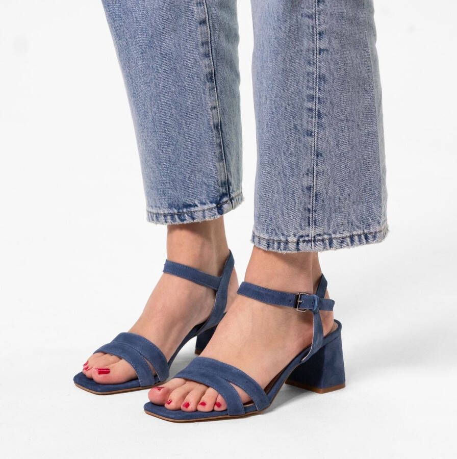 Manfield Dames Blauwe suède sandalen met hak